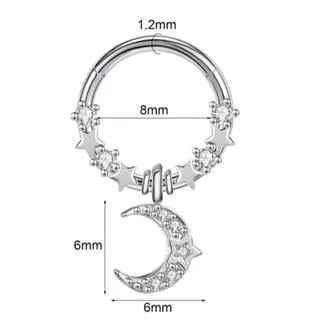 Hinged Segment Ring with Stars, CZ and Dangling Moon - Image 2