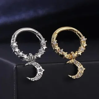 Hinged Segment Ring with Stars, CZ and Dangling Moon - Image 3