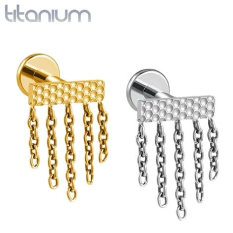 ASTM F136 Titanium Cartilage Labret with Hammered Top and Tassels