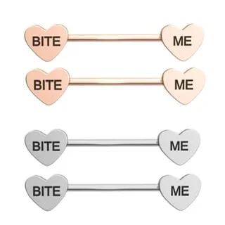 Heart Shaped Bite Me Pair of Nipple Ring Bars - Image 1