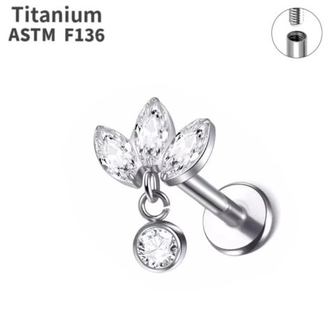 ASTM F136 Titanium Labret with Marquise CZ Top and Dangle - Image 1
