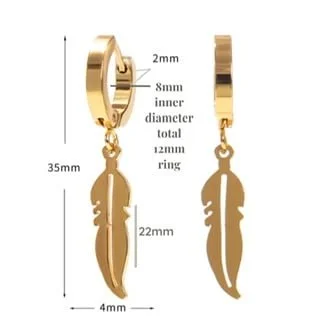 Small Hoop Huggie Earring Pairs with Feather or Heart Dangle - Image 2