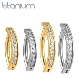 ASTM F136 Titanium Navel Clicker Ring with Channel Set CZ