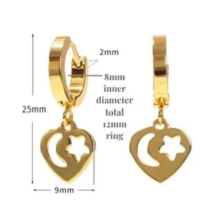 Small Hoop Huggie Earring Pairs with Feather or Heart Dangle - Image 3
