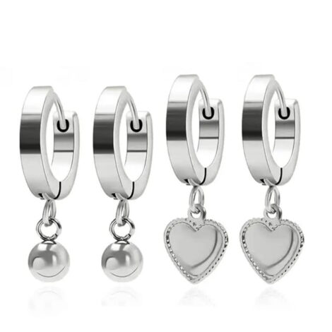 Small Hoop Huggie Earring Pairs with Ball or Heart Dangle - Image 5