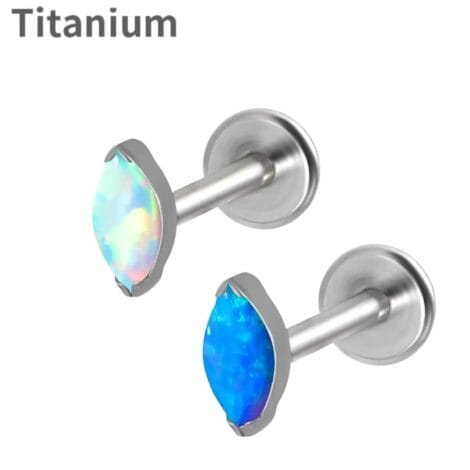 ASTM F136 Titanium Marquis Opal Top Threaded Labret Stud