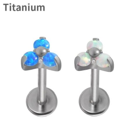 ASTM F136 Titanium Trilogy Opal Top Labret Cartilage Stud