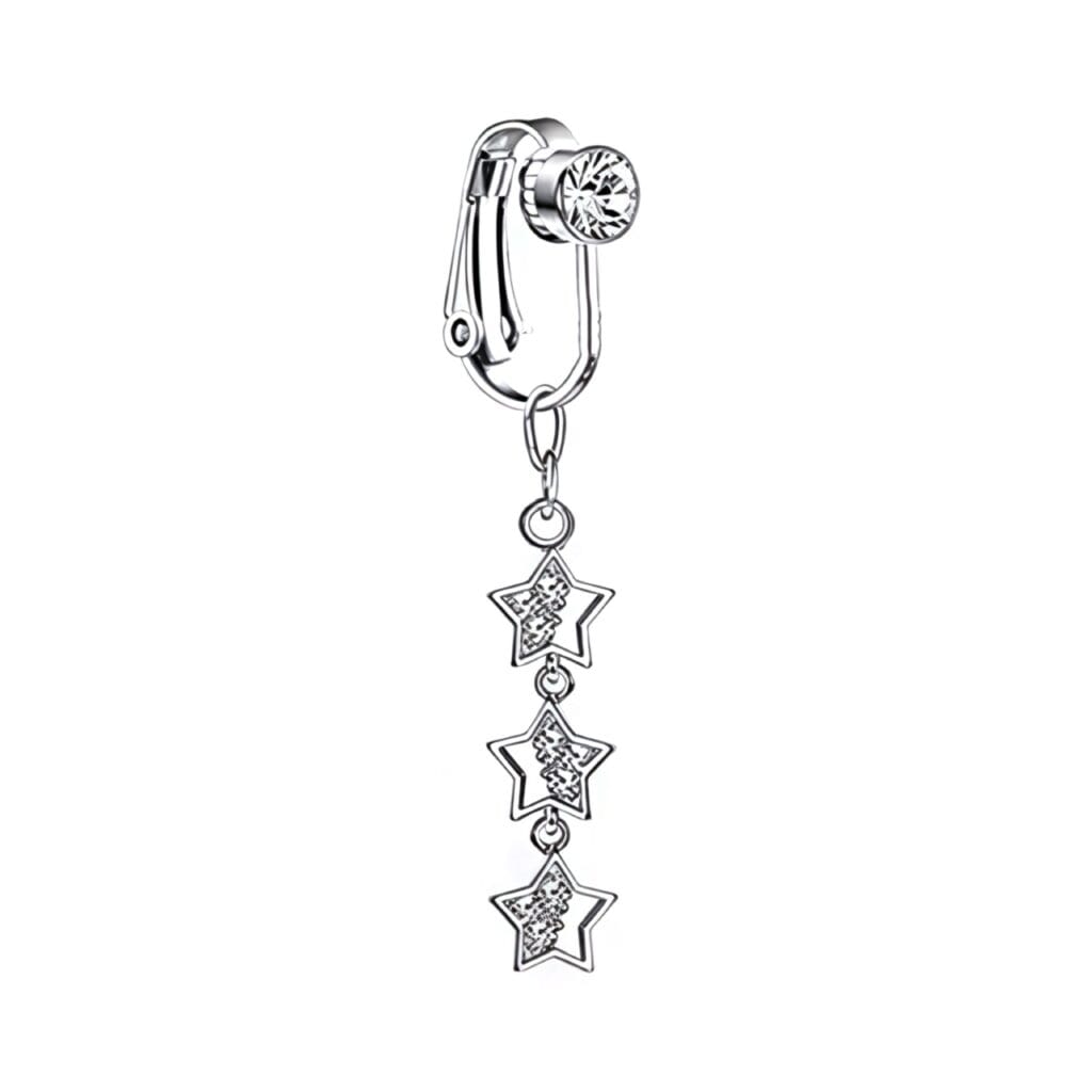 Fake Clip on Belly Ring with Gem Top and Triple Gem Stars