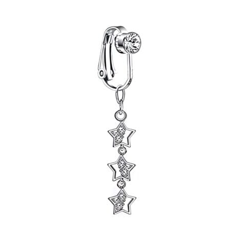 Fake Clip on Belly Ring with Gem Top and Triple Gem Stars