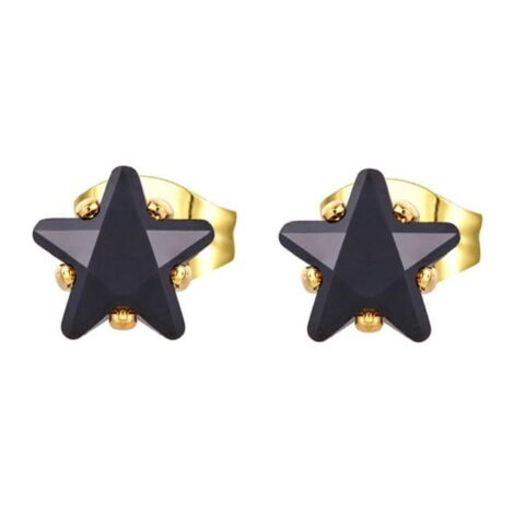 Gold Stainless Steel Stud Earrings Pairs w/ Black Star - Image 3