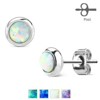 316L Surgical Steel Stud Earrings with Opal Bezel Setting