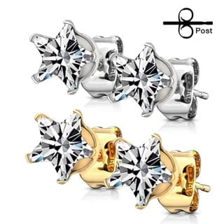 316L Surgical Steel Post Earring Pairs w/ Star Shaped CZ