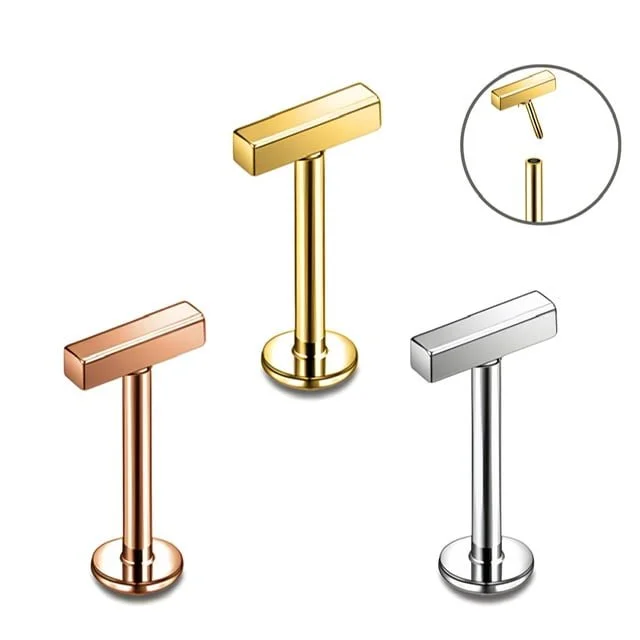 Bar Top Threadless Push In Pin Labret, Cartilage Tragus Lip