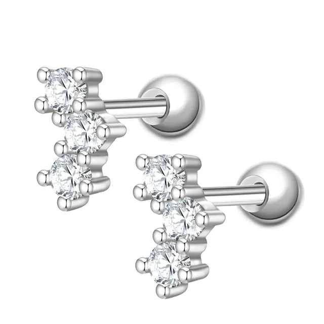 Prong Set Triple Round CZ Row Cartilage Tragus Barbell Pair