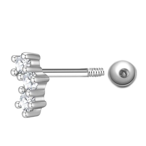 Prong Set Triple Round CZ Row Cartilage Tragus Barbell Pair - Image 2