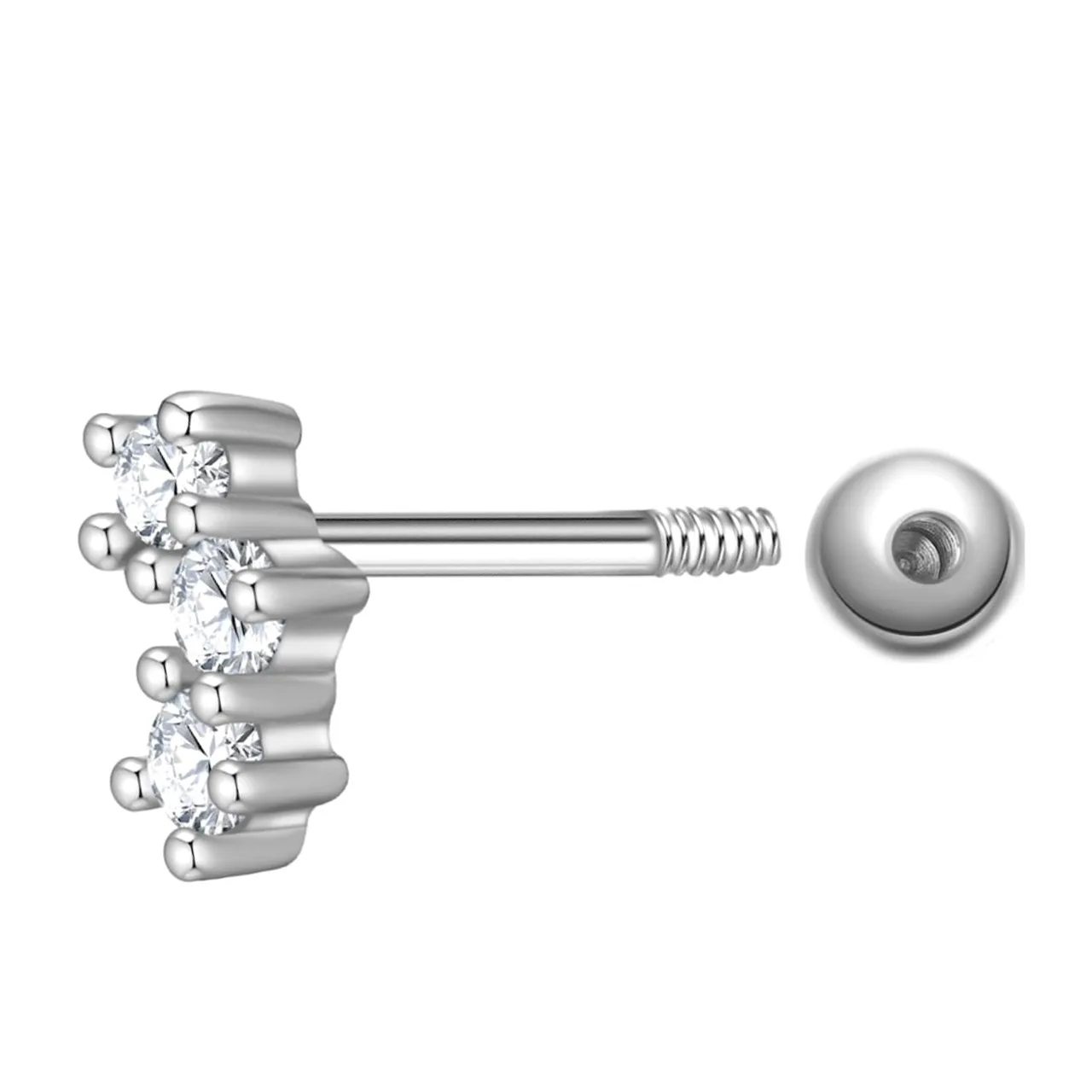 Prong Set Triple Round CZ Row Cartilage Tragus Barbell Pair - Image 2