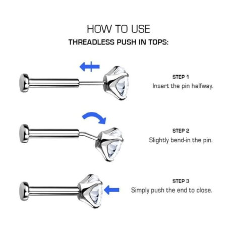 Bar Top Threadless Push In Pin Labret, Cartilage Tragus Lip - Image 2