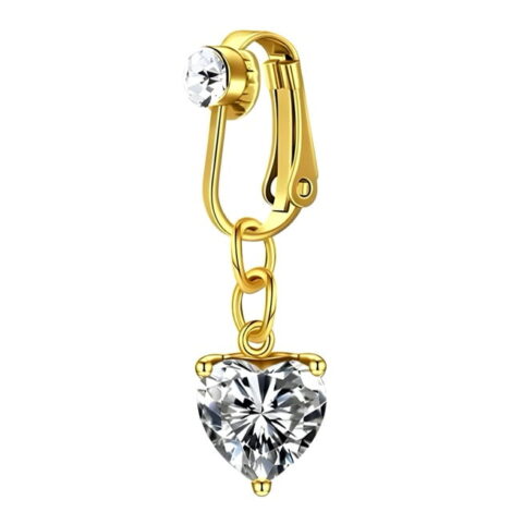 Fake Clip On Belly Rings with Gem Top and Heart Dangle - Image 3