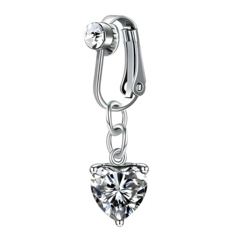 Fake Clip On Belly Rings with Gem Top and Heart Dangle - Image 4