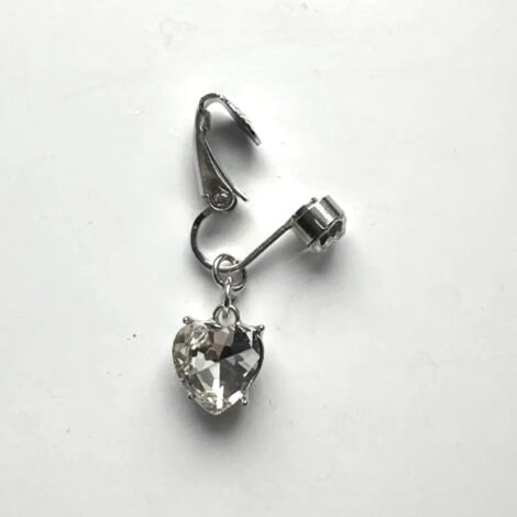 Fake Clip On Belly Rings with Gem Top and Heart Dangle - Image 2