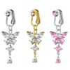 Fake Clip On Belly Ring with Gem Top and Butterfly Dangle