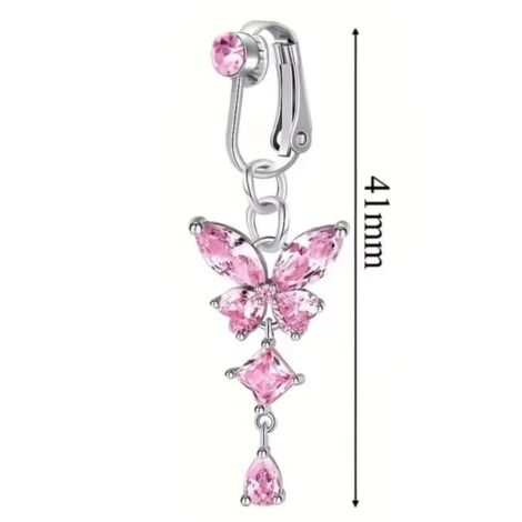 Fake Clip On Belly Ring with Gem Top and Butterfly Dangle - Image 6