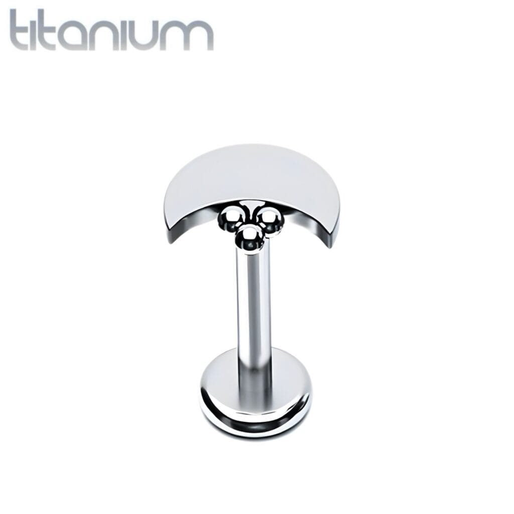 Titanium Beaded Moon Top Internally Threaded Cartilage Labret Stud
