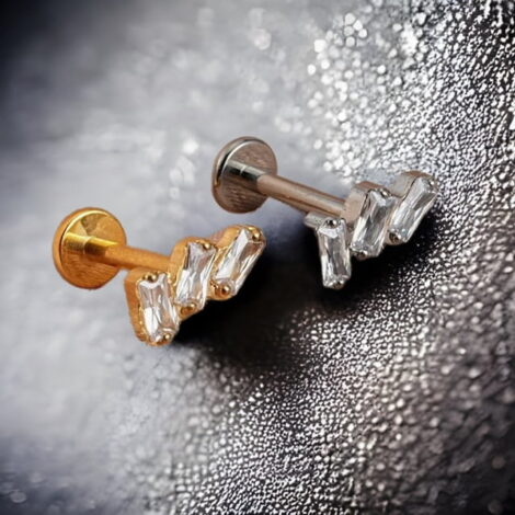 ASTM F-136 Titanium Triple Baguette CZ Top Labret Cartilage Stud - Image 3