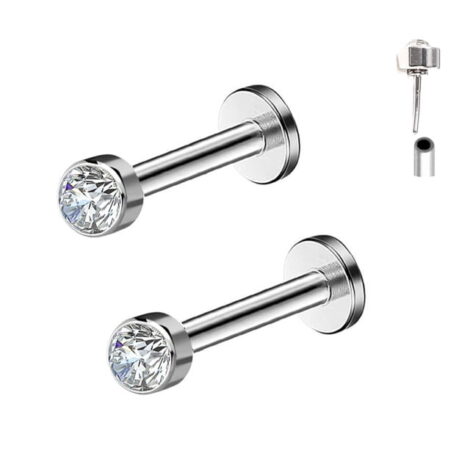 Ear Cartilage Lip Labret Gold with Threadless Push Pin Crystal Top - Image 2