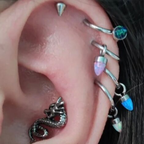 ASTM F136 Titanium Hinged Segment Ring with Opal Cone Dangle - Image 5