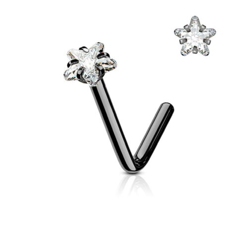 Star Prong CZ Set "L" Bend Nose Stud Rings - Image 2