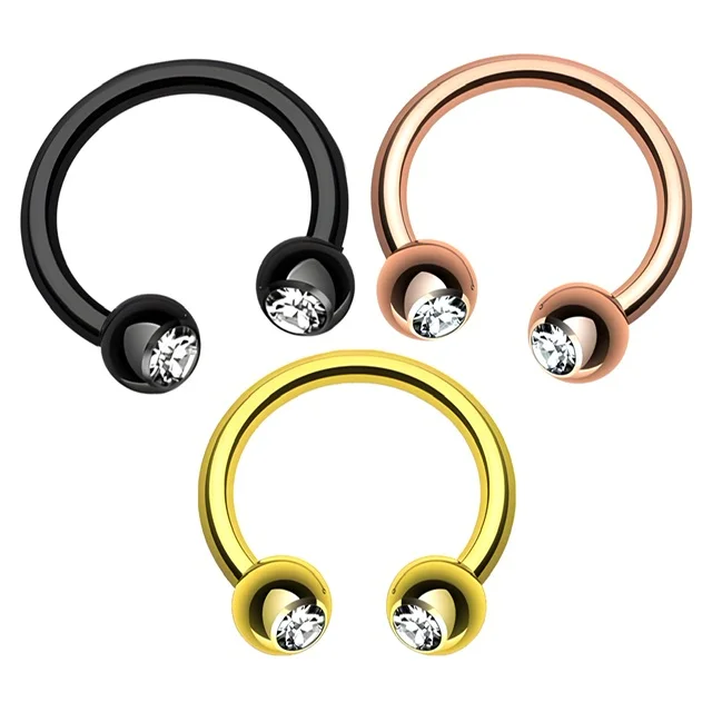 316L Steel Horseshoe In PVD Colours W/ CZ Press Fit Gem Ball