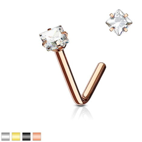 Square Prong CZ L Bend Nose Ring