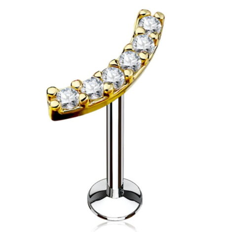 CZ Lined Curved Top Labret Internally Threaded Ear Cartilage Stud - Image 2