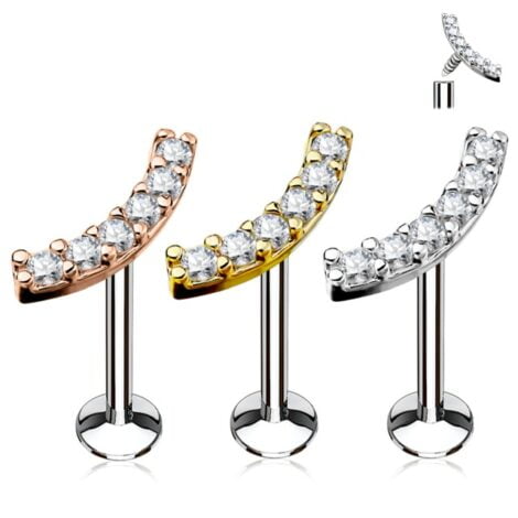 CZ Lined Curved Top Labret Internally Threaded Ear Cartilage Stud