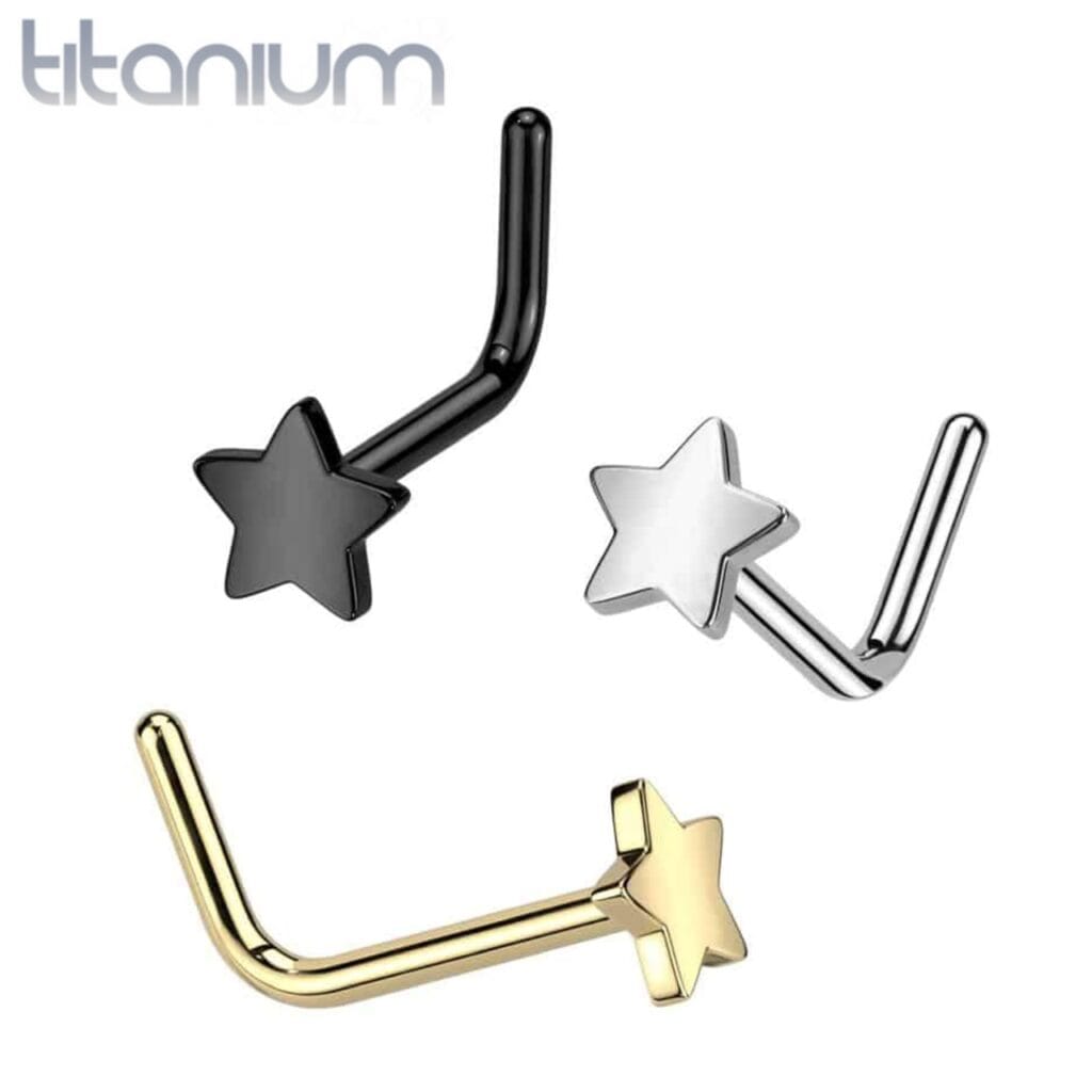 ASTM F-136 Implant Titanium Star Top Nose L-Bend Ring