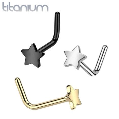 ASTM F-136 Implant Titanium Star Top Nose L-Bend Ring