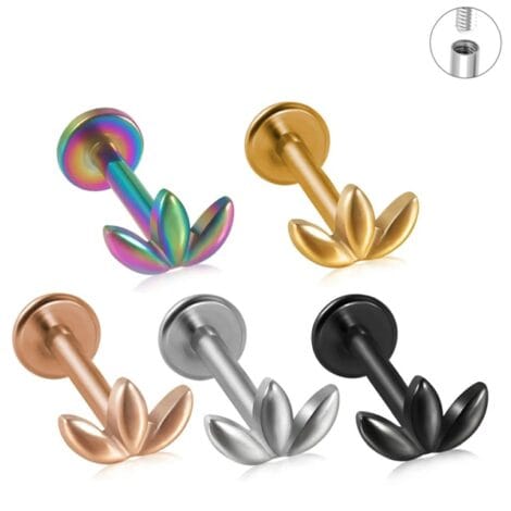 Leaf Top Ear Cartilage Labret, Internally Threaded Flat Back Stud Earring