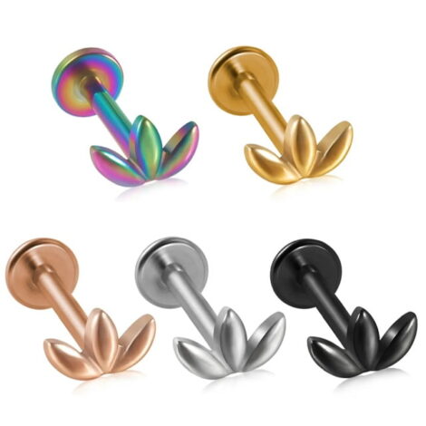 Leaf Top Ear Cartilage Labret, Internally Threaded Flat Back Stud Earring - Image 3