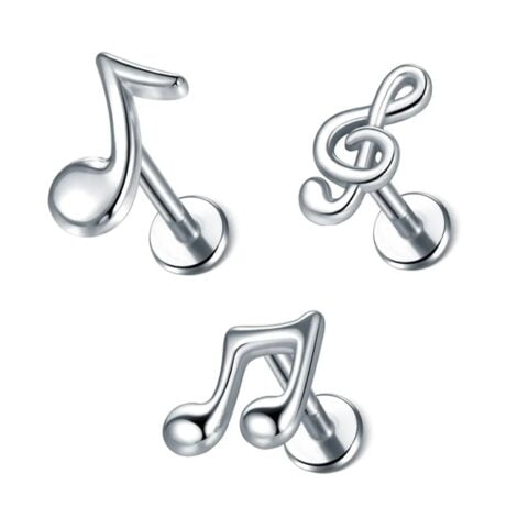 Labret Ear Cartilage Studs with Musical Note Tops