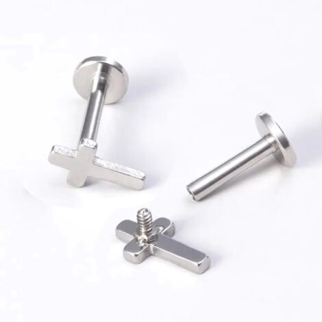 Ear Cartilage, Labret Internally Threaded with Cross Top - Image 4