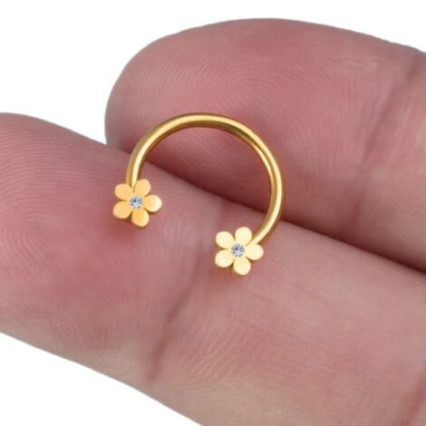 Horseshoe Barbell with Gem Set Flower and Star Ends - Image 3