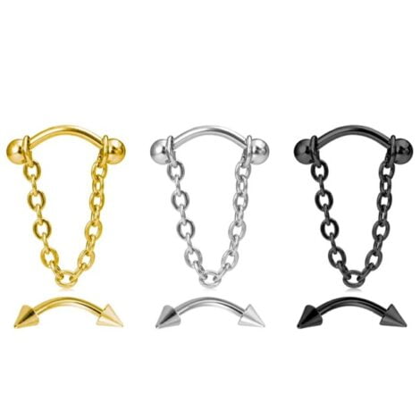 Curved Eyebrow Barbell with Balls and Chain Loop/ Bonus Cone Barbell