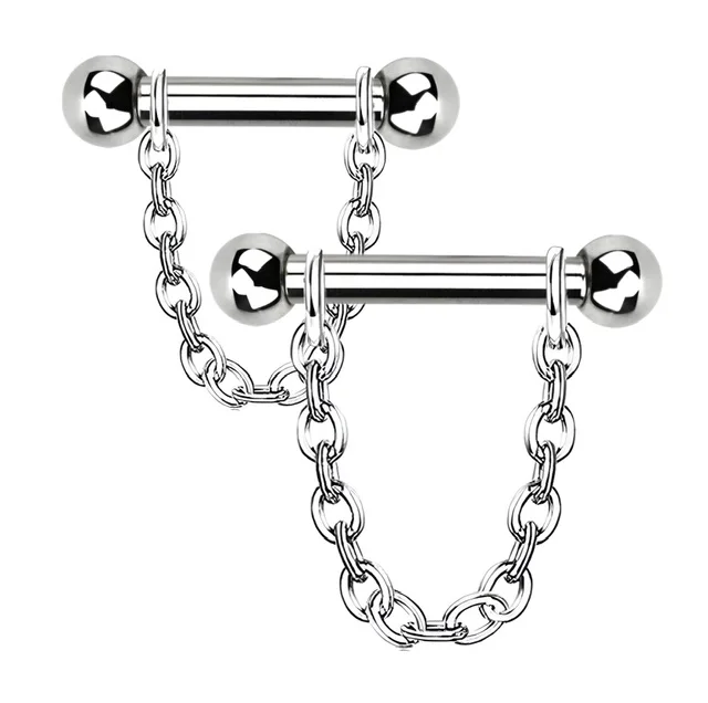 316L Steel Barbell with Balls and Chain for Ear Cartilage, Lobe