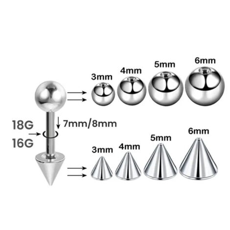 Cone and Ball Barbell, Vertical Hidden Helix, Ear Cartilage Pixie Spikes - Image 3