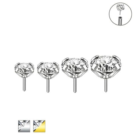 Threadless Push in Pin Tops with Prong Set Clear Round CZ