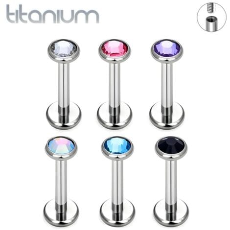 Titanium ASTM Labrets with Threadless Push-In Pin CZ Tops
