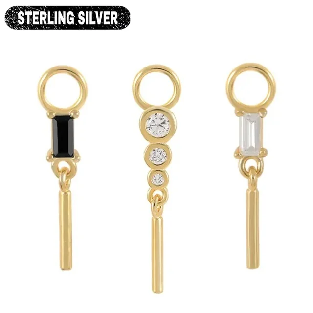 925 Sterling Silver, Gold CZ with Bar Charms for Rings Earrings Pairs
