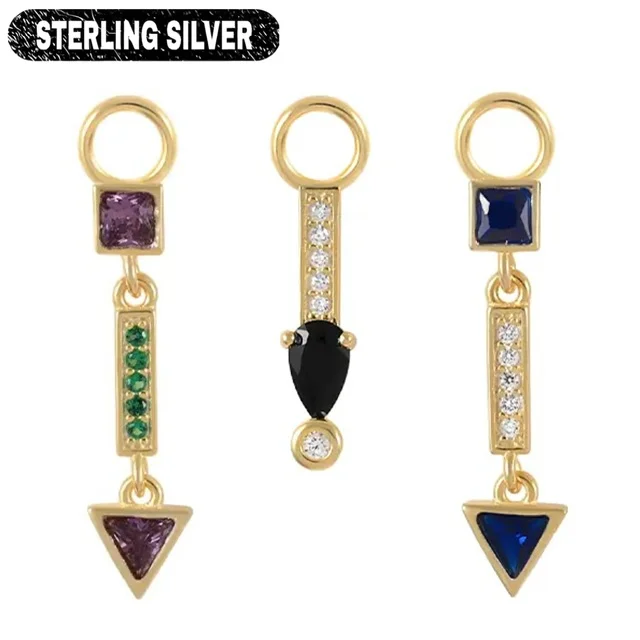 925 Sterling Silver, Gold CZ Pave Bar Charms, Cartilage Ring or Earring Pairs