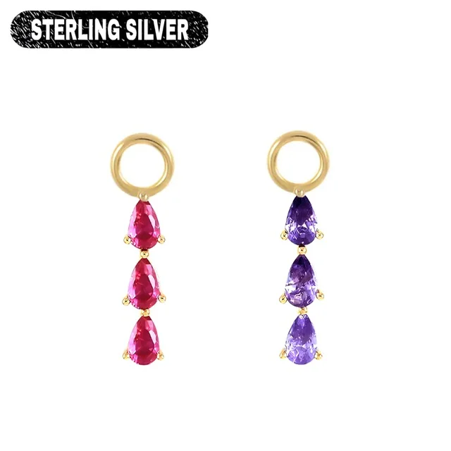 925 Sterling Silver, Gold Teardrop CZ Charms for Cartilage Rings or Earring Pairs